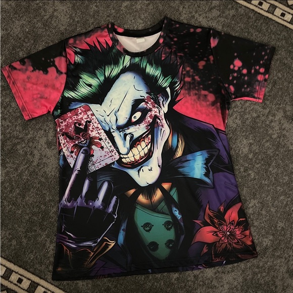 THE JOKER T SHIRT SUBLIMATION CARTOON PLAYING CARD MR. J BATMAN - Picture 1 of 4